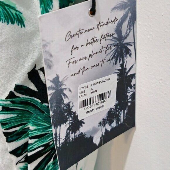NWT Free Planet Casual Short Sleeve Shirt - Green Black White - Palm Trees Print - Picture 10 of 16